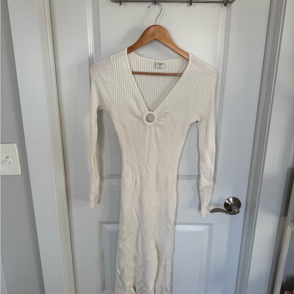 Abercrombie & Fitch Cream Long Sleeve Dress